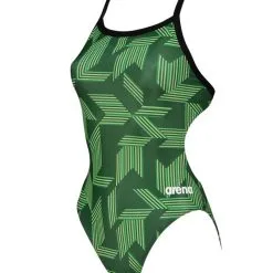 Arena Girl's Puzzled Challenge Back One Piece -Women Sales Store ArenaPuzzledChallengeBlackGreen
