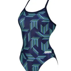 Arena Girl's Puzzled Challenge Back One Piece -Women Sales Store ArenaPuzzledChallengeNavySoftGreen