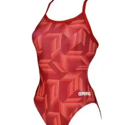 Arena Girl's Puzzled Challenge Back One Piece -Women Sales Store ArenaPuzzledChallengeRed