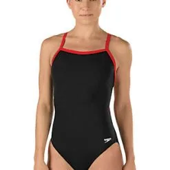Speedo Women's Endurance+ Solid Flyback -Women Sales Store Solid Flyback BlackRed