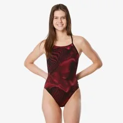 Speedo Girl's Fusion Vibe CrossBack Onepiece Swimsuit -Women Sales Store SpeedoFusionVibeCrossBackMaroon