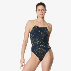 Speedo Girl's Galactic Highway One Back Onepiece Swimsuit -Women Sales Store SpeedoGalacticHighwayOneBackOnepieceNavyGold